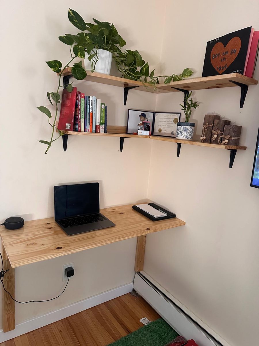Floating desk and corner shelves